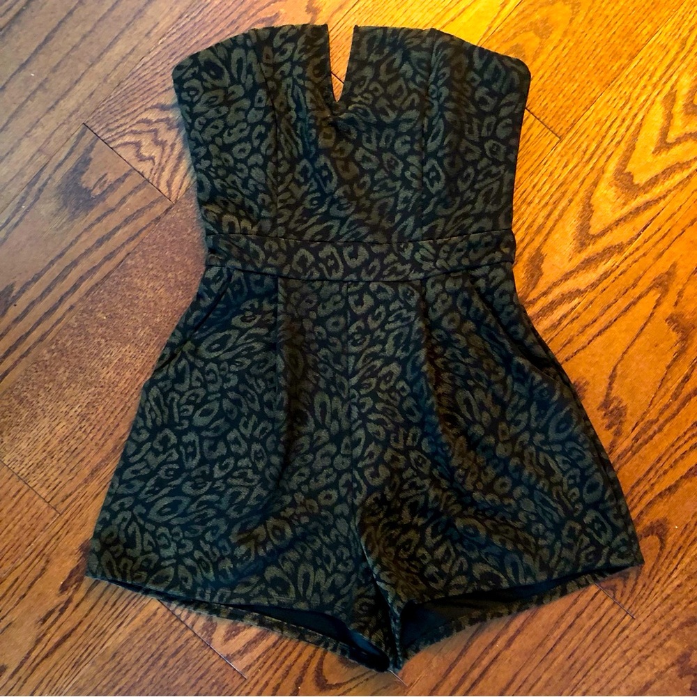 Elegant Black and Green Patterned Romper